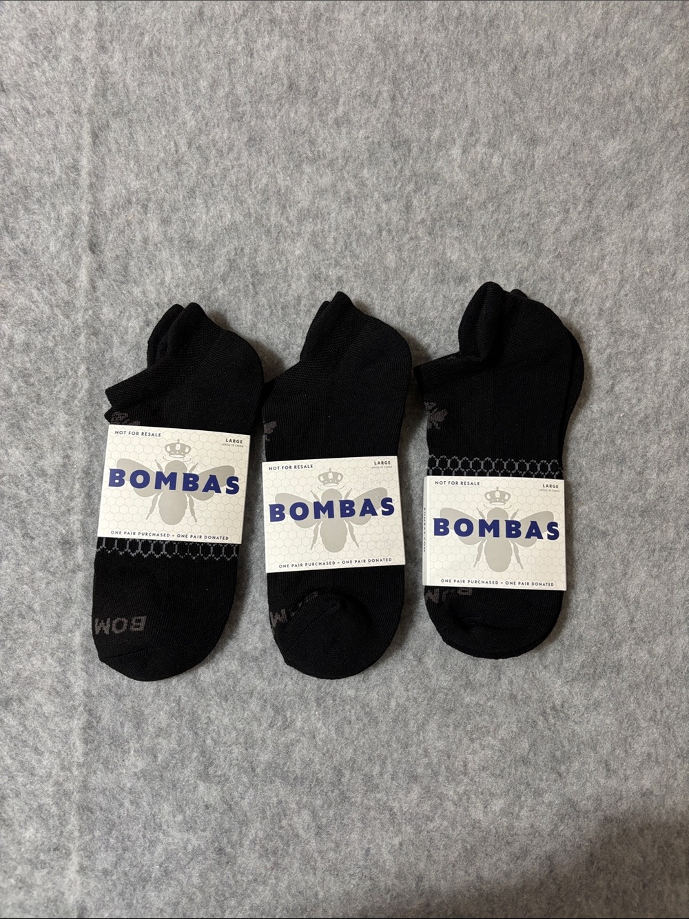 Bombas Black Athletic Running Ankle Lot Of 3 Socks unisex Size Large NWT